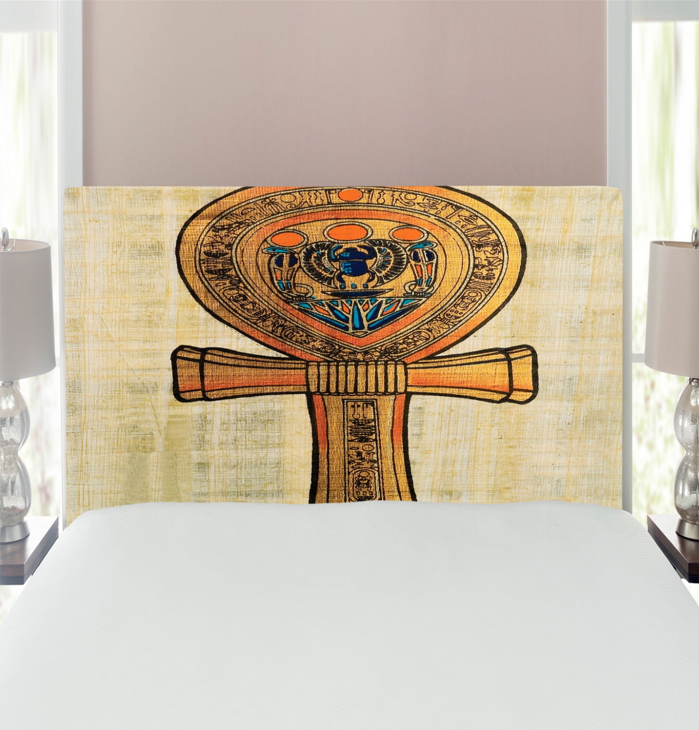 Egyptian Print Headboard, Papyrus Presenting the Key of Life Traditional Empire Egyptian