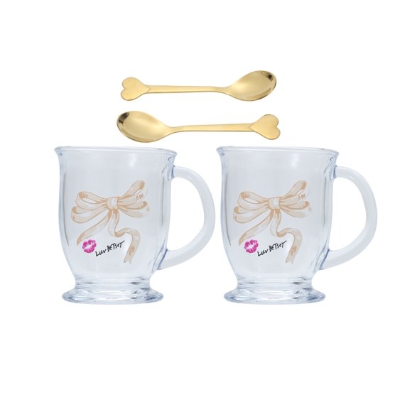 Luv by Betsey Johnson 8oz Coffee Mugs Set of 2 with Spoons