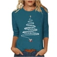 thumbnail image 3 of JURANMO Ofertas Flash Del Dia Christmas 3/4 Sleeve Shirts for Women Funny Xmas Trees Graphic Tees Trendy Tops Fall Casual Crewneck Workout Tunic Blouse Blue XXL, 3 of 5