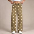 thumbnail image 4 of Ltctricy Girls Pants Polka Dot Wide Leg Trousers with Pockets High Waisted Kids Pants Fall Casual Streetwear(Brown,5-6 Years), 4 of 7