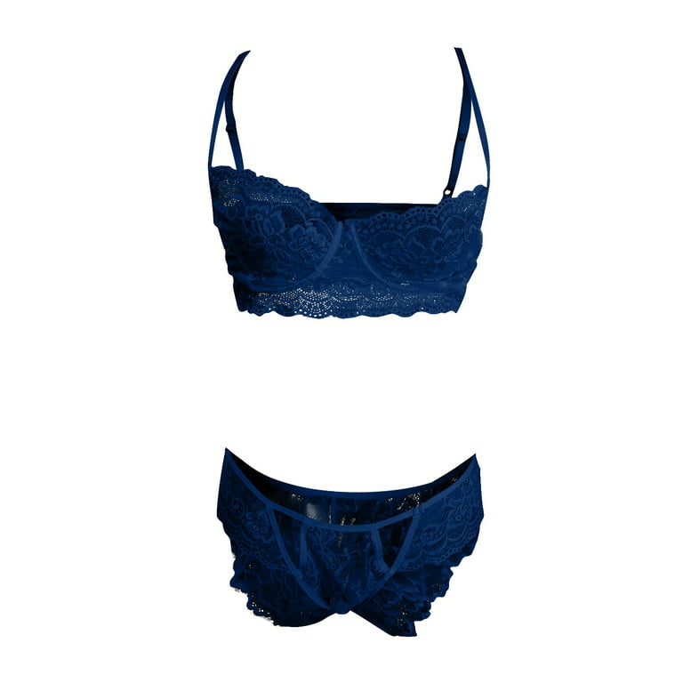 Buy online Navy Blue Satin Bra And Panty Set from lingerie for