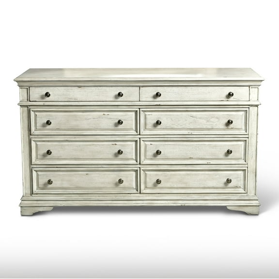 Steve Silver Highland Park Farmhouse Horiztonal Dresser with 8 Drawers, White