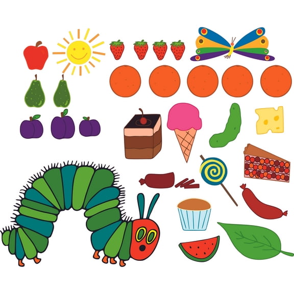Vinyl Home Art Very Hungry Caterpillar Decor Design Adhesive Wall Decal - 16" x 20" Removable Kids Bedroom Living Room Multicolored Butterfly Desserts Fruits & Vegetables Wall Decoration Sticker