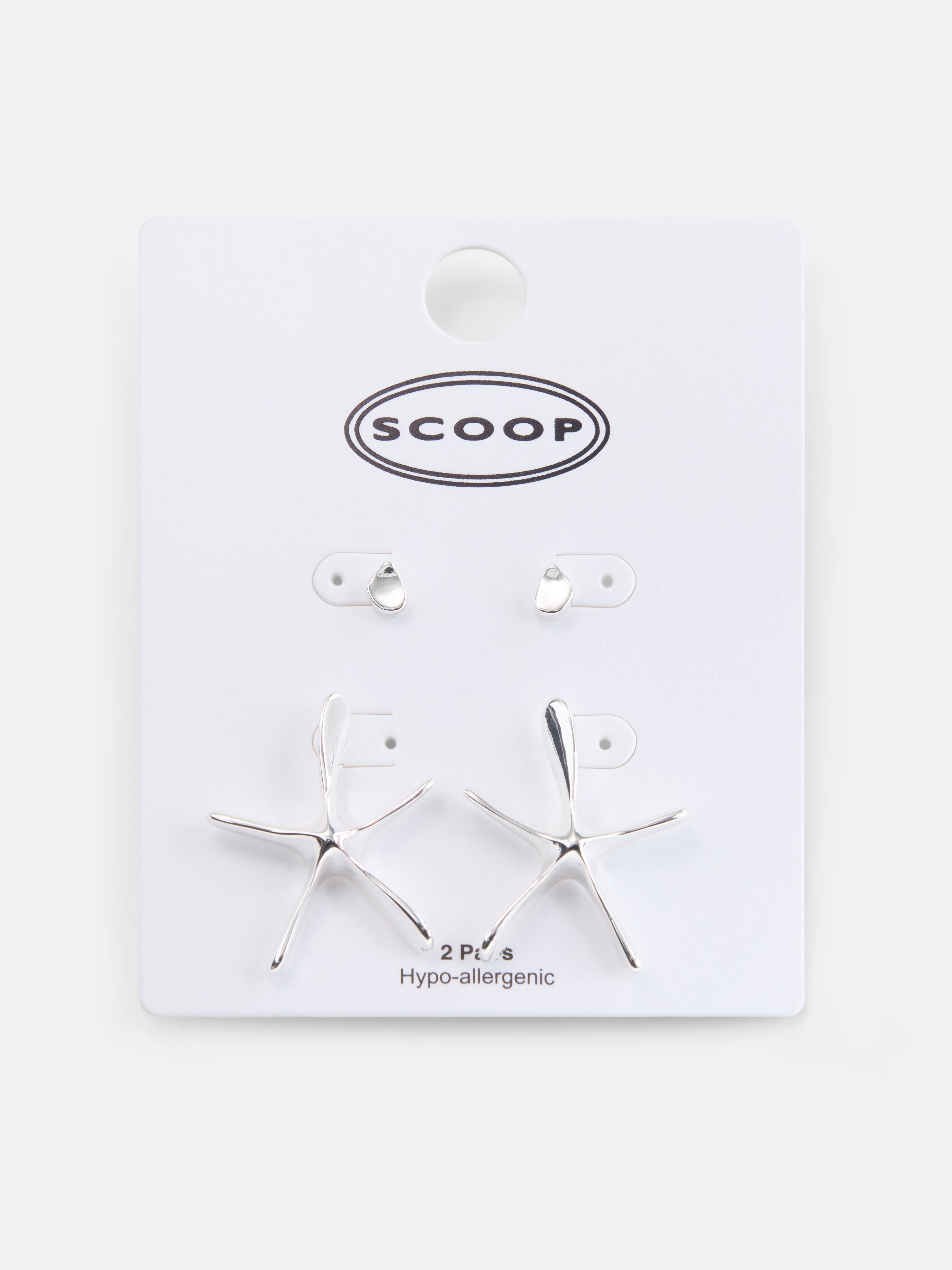 Scoop Women's Starfish Silver Tone Stud Earrings Set