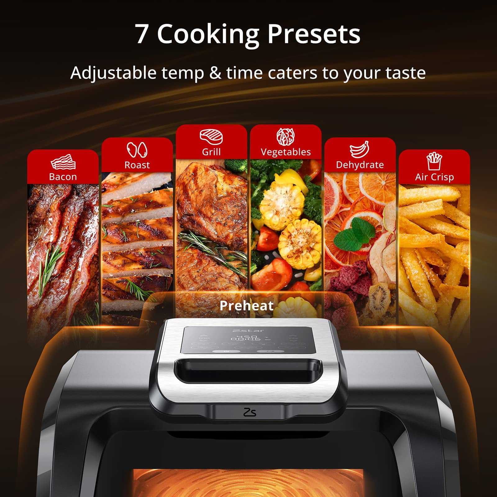 Soonbuy Electric Grill, 7-in-1 Indoor Smokeless Grill Air Fryer Combo, 1750w Contact Grill with Non-Stick Removable Plates, Viewing Window, Adjustable 450°f Temperature, Family 4QT, Roast, Dehydrate