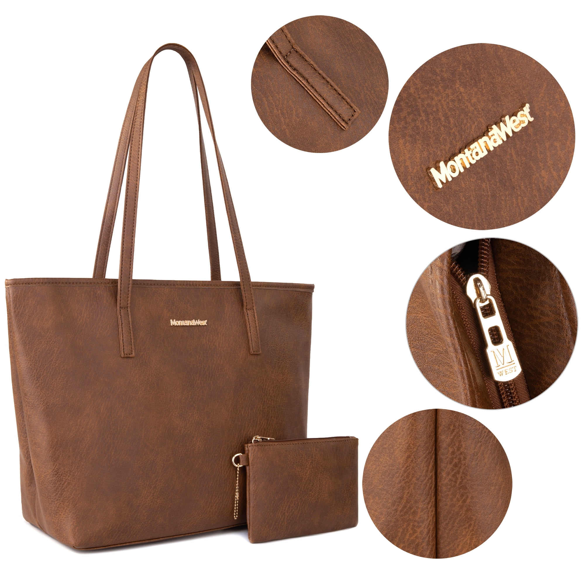 Montana West Tote Bags Vegan Leather Purses and Handbags for Women Top Handle Ladies Shoulder Bags, Brown