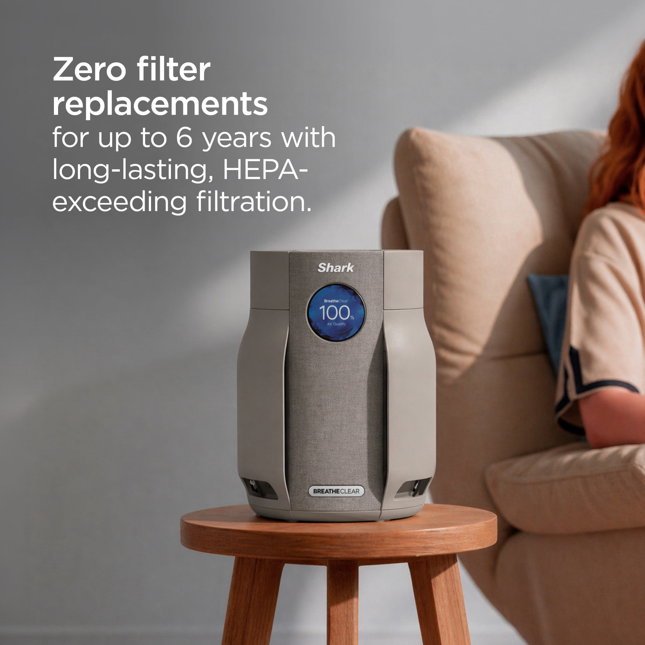 Shark BreatheClear Compact Pro with NeverChange 300 Sq Ft Intelligent Air Purifier, HEPA-Exceeding Filter, Zero Filter Changes For Up To 6 Years, HP062YL Butter