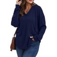 thumbnail image 3 of WTOBBY Women's Fashion Solid Color Long Sleeve Hooded V-Neck Casual Sweatshirt Top, Comfortable Pullover with Hood for Everyday Use, Trendy Apparel for Lounge and Street Style,Navy M, 3 of 6
