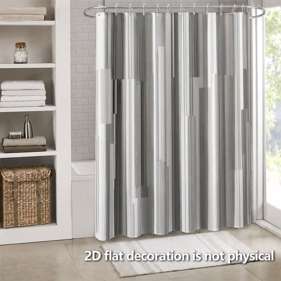 Hoease Gray White Vertical Stripe Minimalist Texture Shower Curtain, 71W x 71L Inch Waterproof Fabric Bathroom Curtain with 12 Hooks, Modern Neutral Minimal Bath Decor