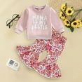 thumbnail image 2 of Toddler Girls Winter Long Sleeve Letter Prints Tops Flower Bell Bottoms Pants 2PCS Outfits Clothes Set For Babys Clothes Pink Size 18-24 Months, 2 of 5