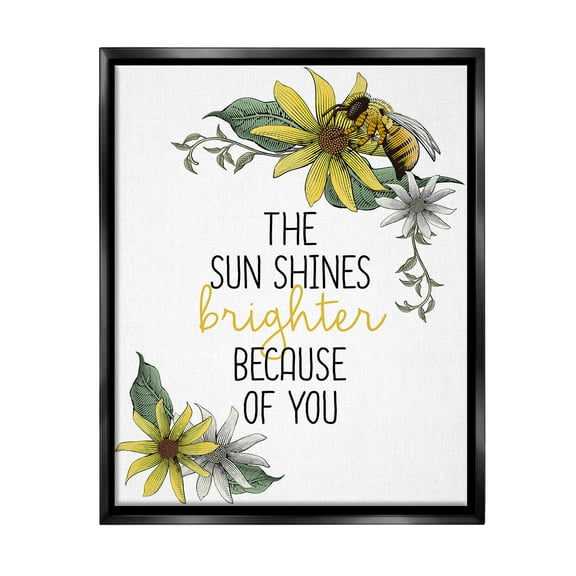 Stupell Industries Sun Shines Brighter Botanical & Floral Painting Black Floater Framed Canvas Art Print Wall Art, 17 x 21