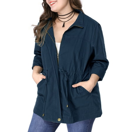 MODA NOVA Juniors Plus Size Long Sleeve Drawing Waist Fall Jacket 4X Dark Blue