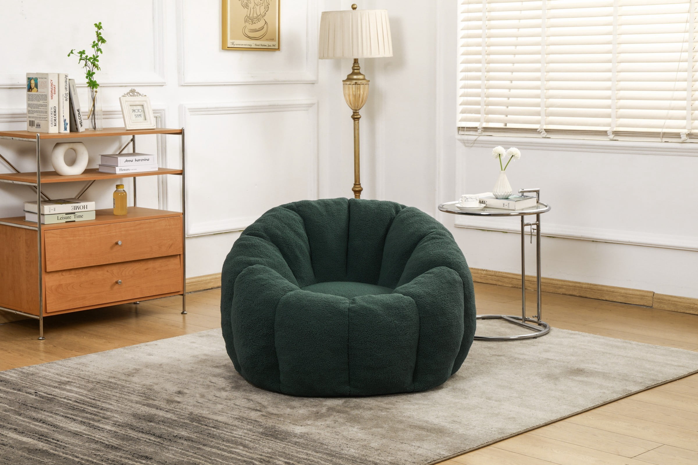 Bean Bag Chair for Adults, Faux Fur Memory Foam Bean Bag Sofa with Armrests, Fluffy Lazy Chair for Living Room Bedroom, Green