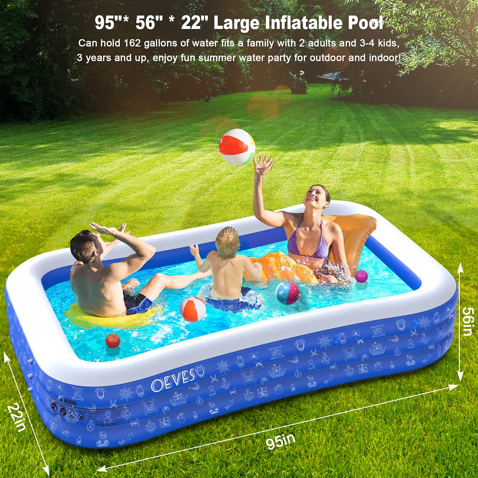 Inflatable Family Swimming Pool 10' Deluxe Kid Outdoor Swim Play Backyard Lounge 