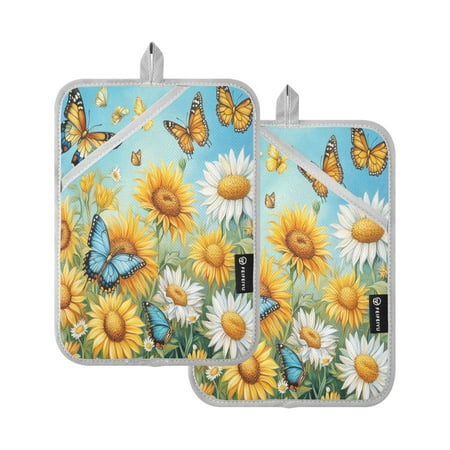 

Two Pieces Of Square Heat Insulation Pad Oven Mitts 7x9.8 Inch Oven Microwave Kitchen Cooking Baking Lovely Colorful Butterfly
