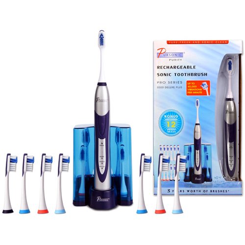 Pursonic S500 Deluxe Plus Sonic Toothbrush Includes 12 Brush Heads