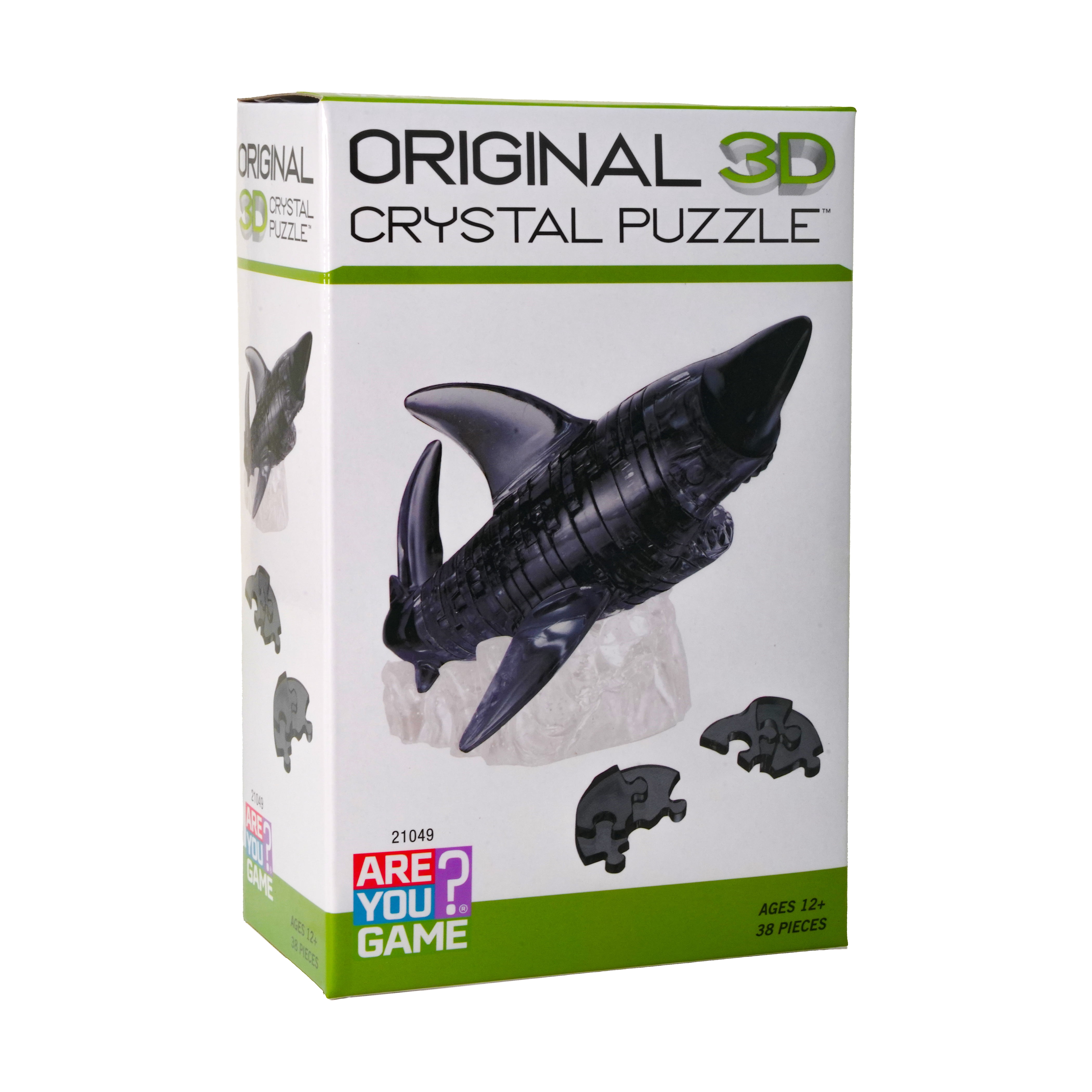 AreYouGame.com 3D Crystal Puzzle - Shark (Black with White rocks): 38 Pcs