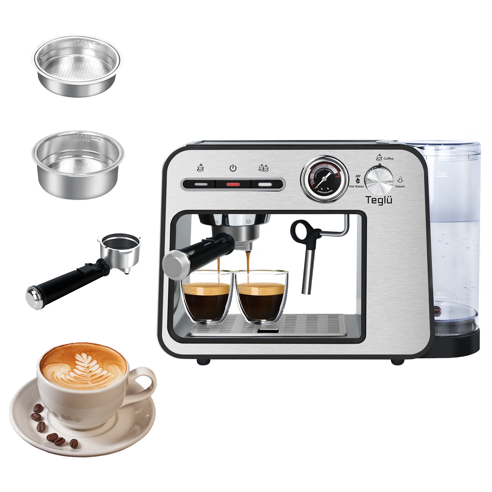 Espresso and Cappuccino Coffee Maker with Milk Frother/Steam Wand for  Latte, Mocha, Cappuccino, Silver - CM6826T