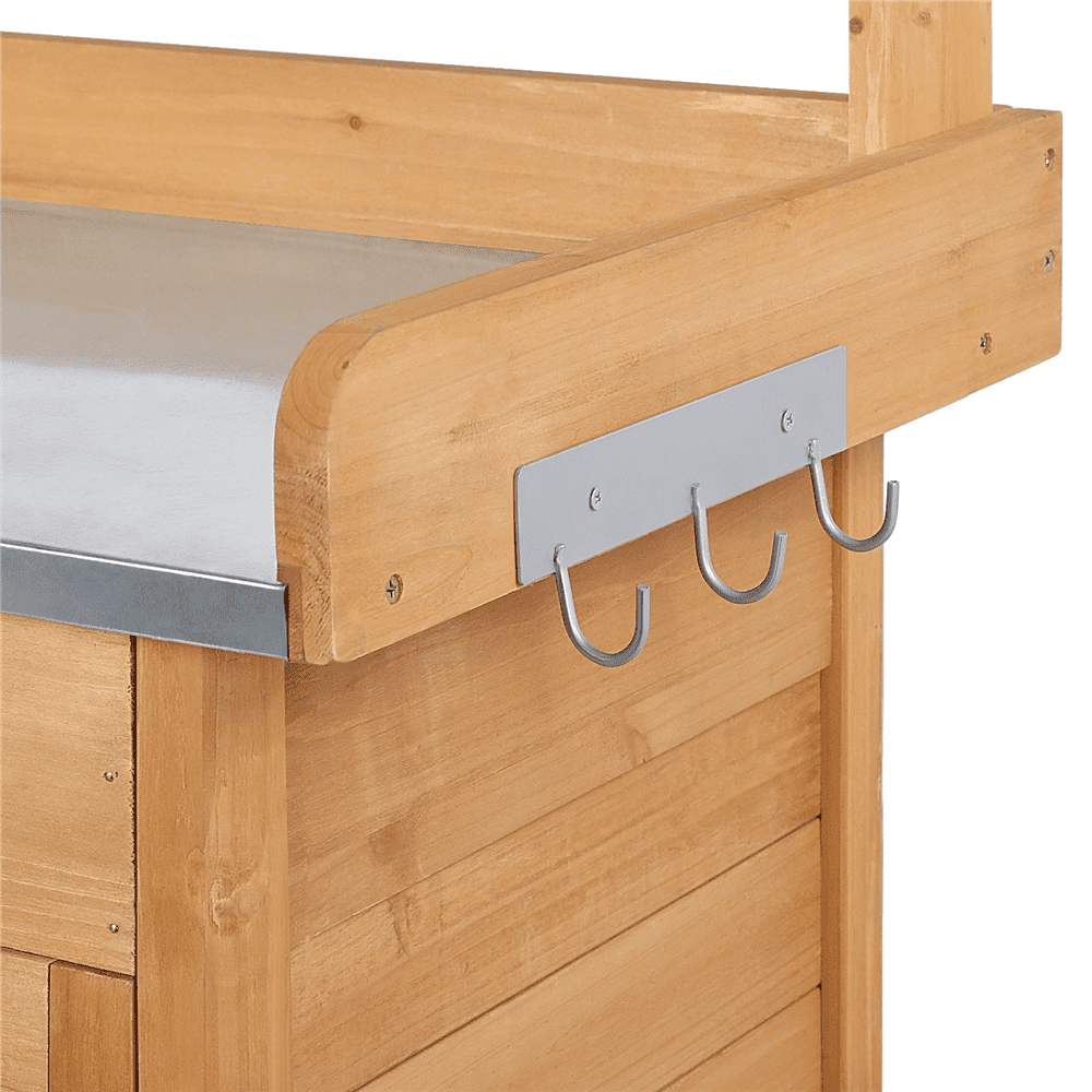Renwick Outdoor Garden Potting Bench W/Cabinet Drawer Open Shelf, Wood