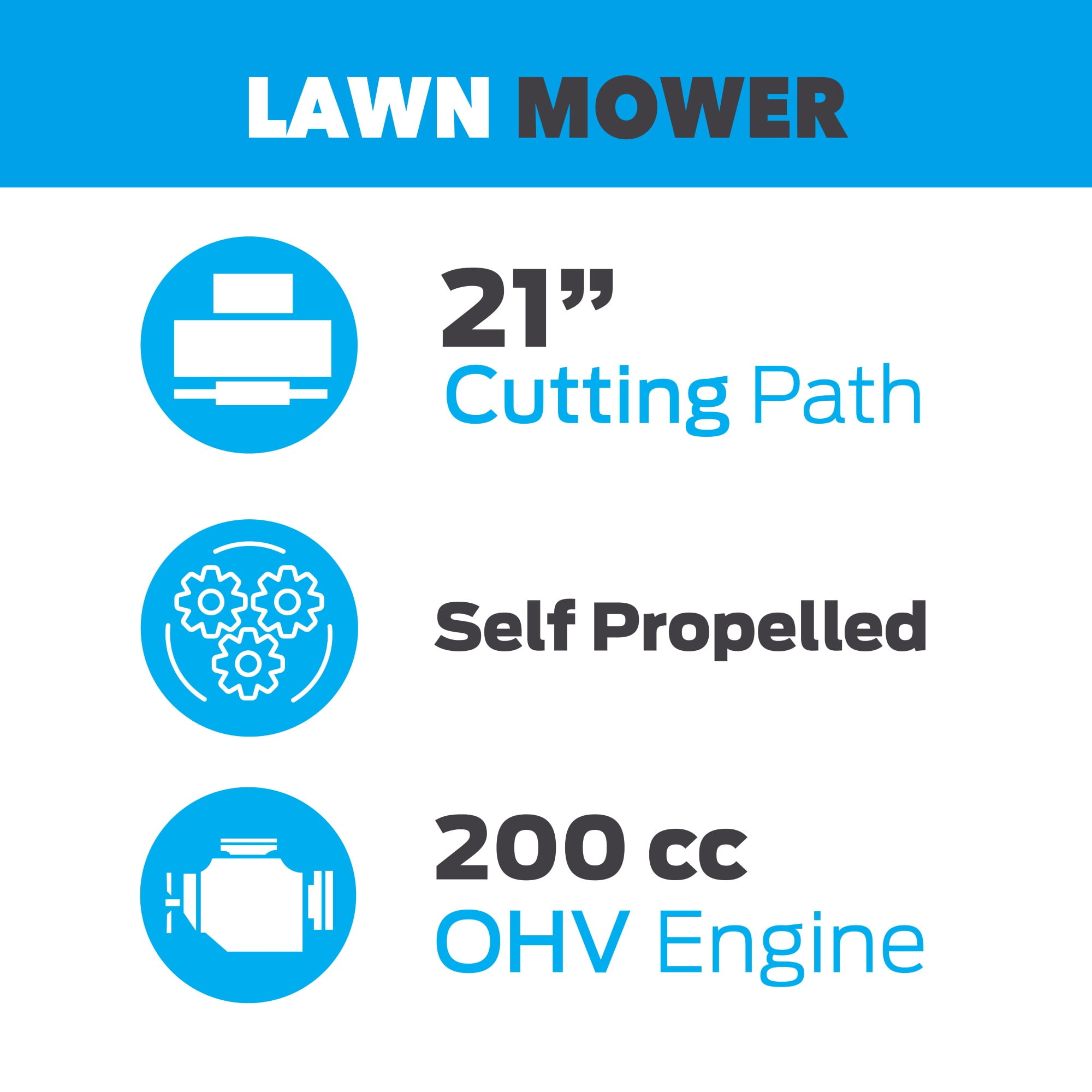 Pulsar 21" Self-Propelled Gas Lawn Mower, 200cc 4-Stroke OHV Engine, 3-in-1 Cutting System