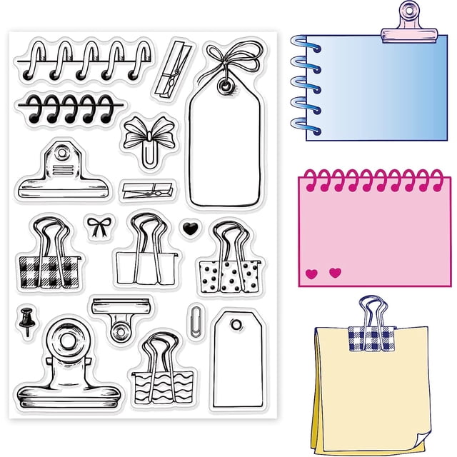 Set de sellos transparentes de silicona para planificador - Clips, etiquetas, sello de goma - 4,3 x 6,3 x 0,12 pulgadas