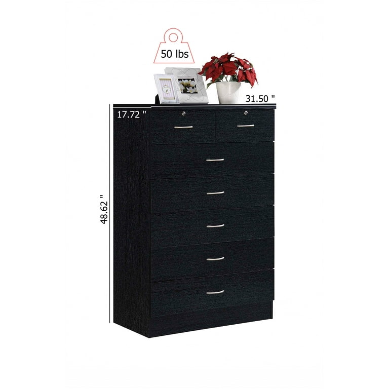 Hodedah 7 Drawer Dresser with Two Locks, Black - Walmart.com