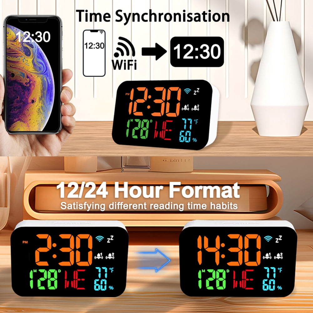 Dadypet Temperature and Humidity Meter,Support Wifi Auto-calibration/4-level With Led Display Adjustable Remote Temperature Clock Calendar Thermometer Display Support Wifi Remote Temperature Office