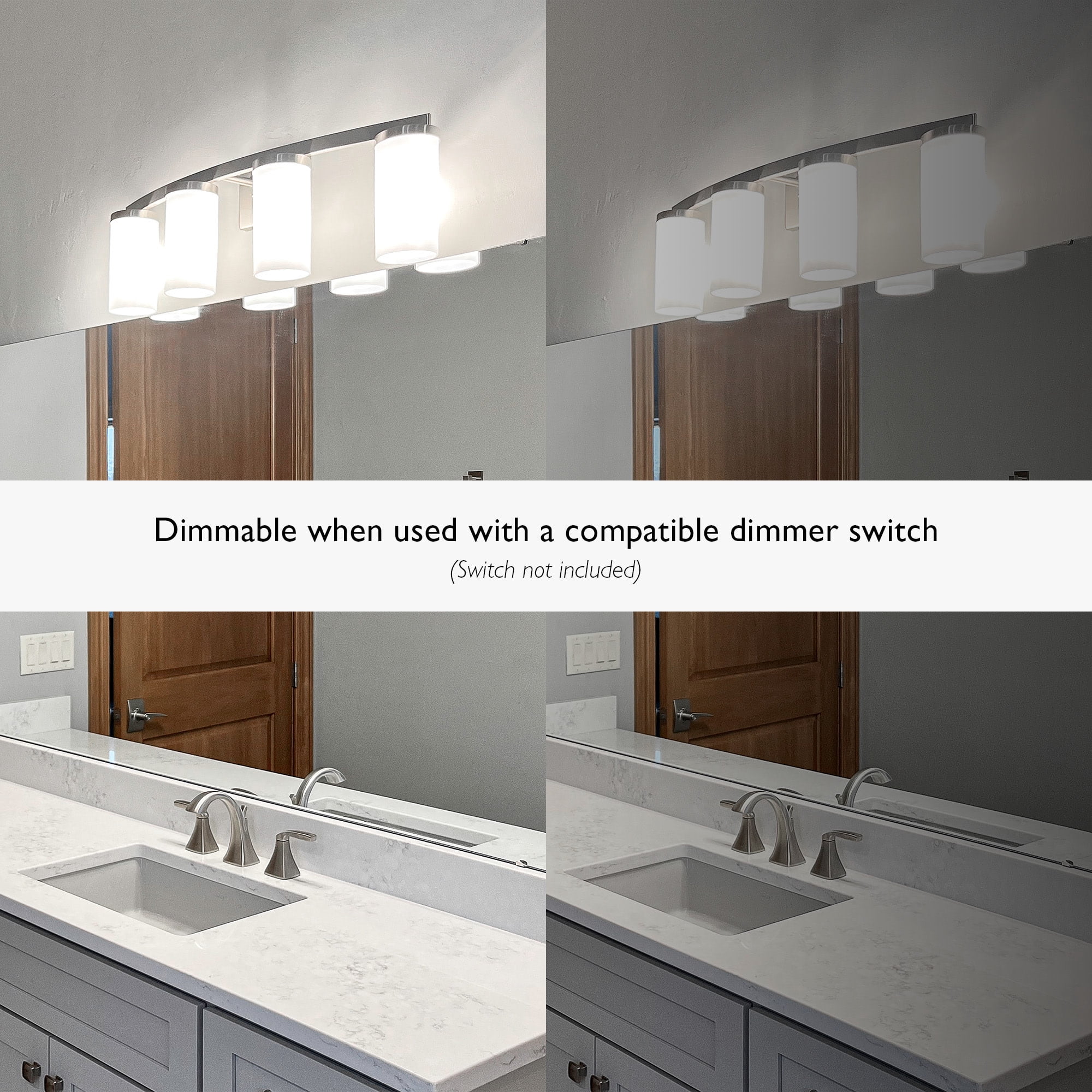 Breckham 4-Light Vanity Light in Satin Nickel, 30.0 in Curved Bar with Frosted Glass