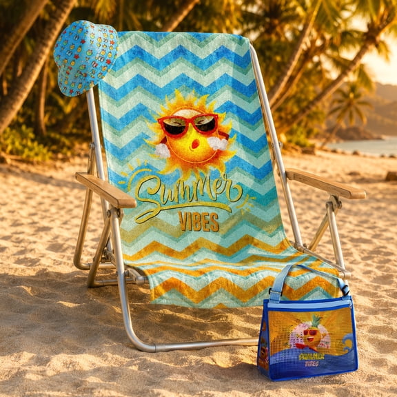 JoyX Beach Towel Bundle Set: UV-Protected Cute Hat, Double-Printed Sand-Free Towel & Beach Bag - Kids Summer Essentials