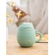 thumbnail image 2 of Cute Cat Tea Cup with Infuser Lucky Cat Coffee Mug with Lid Ceramic Mug for Cat Lovers 300 ml (Mint Green), 2 of 4