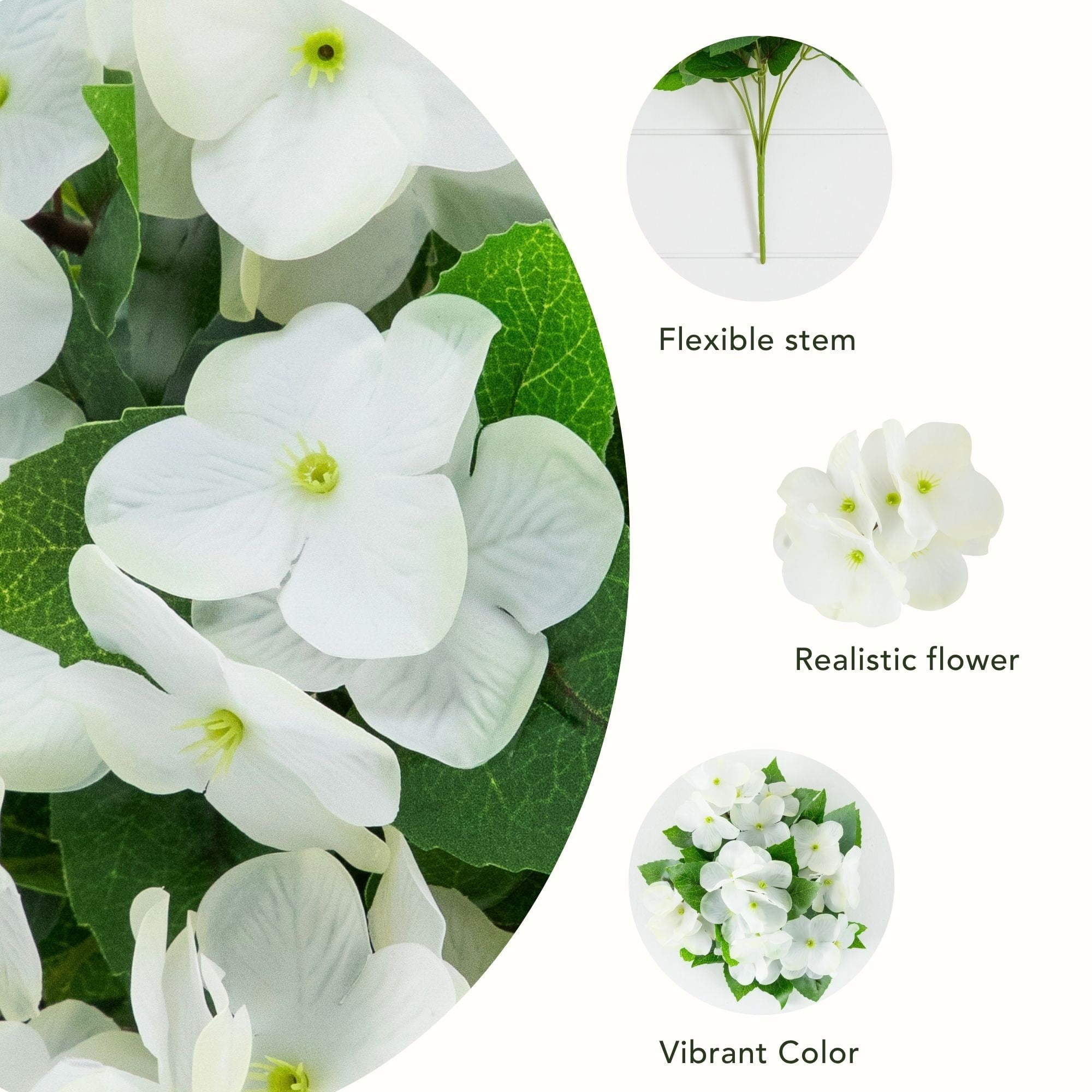 Nearly Natural UV-Resistant Artificial Hydrangea Bush Plant - 14" - White - Set of 6