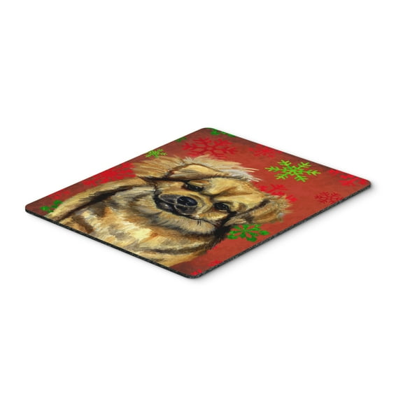 "Tibetan Spaniel Red Green Snowflake Holiday Christmas Mouse Pad Hot Pad or Trivet"