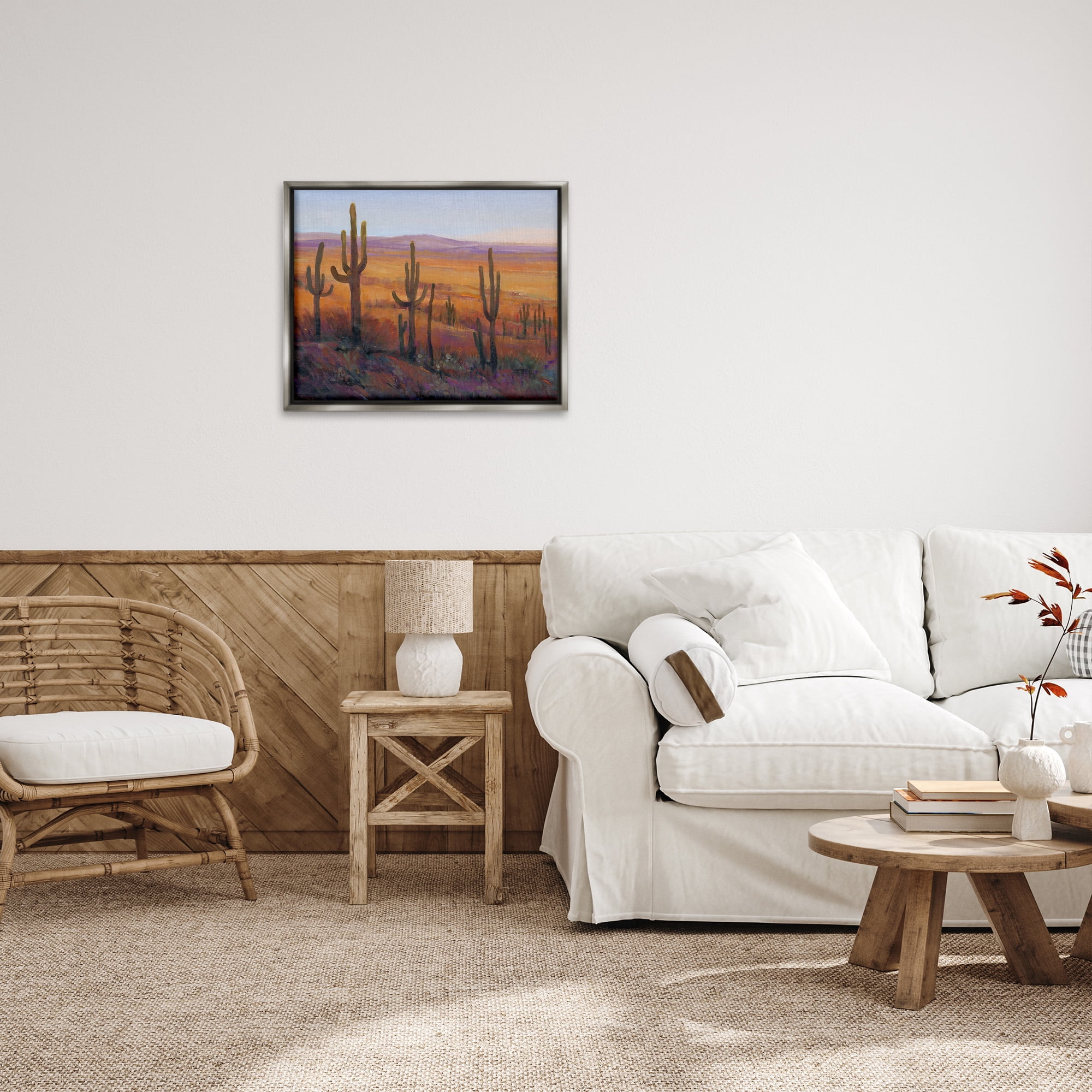 Stupell Industries Desert Cactus Plants Landscape Painting Gray Floater Framed Canvas Art Print Wall Art, 31 x 25