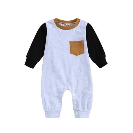 

Baby Overalls for Boys Boys Girls Long Sleeve Patchwork Colour Romper Jumpsuit With Pocket Clothes