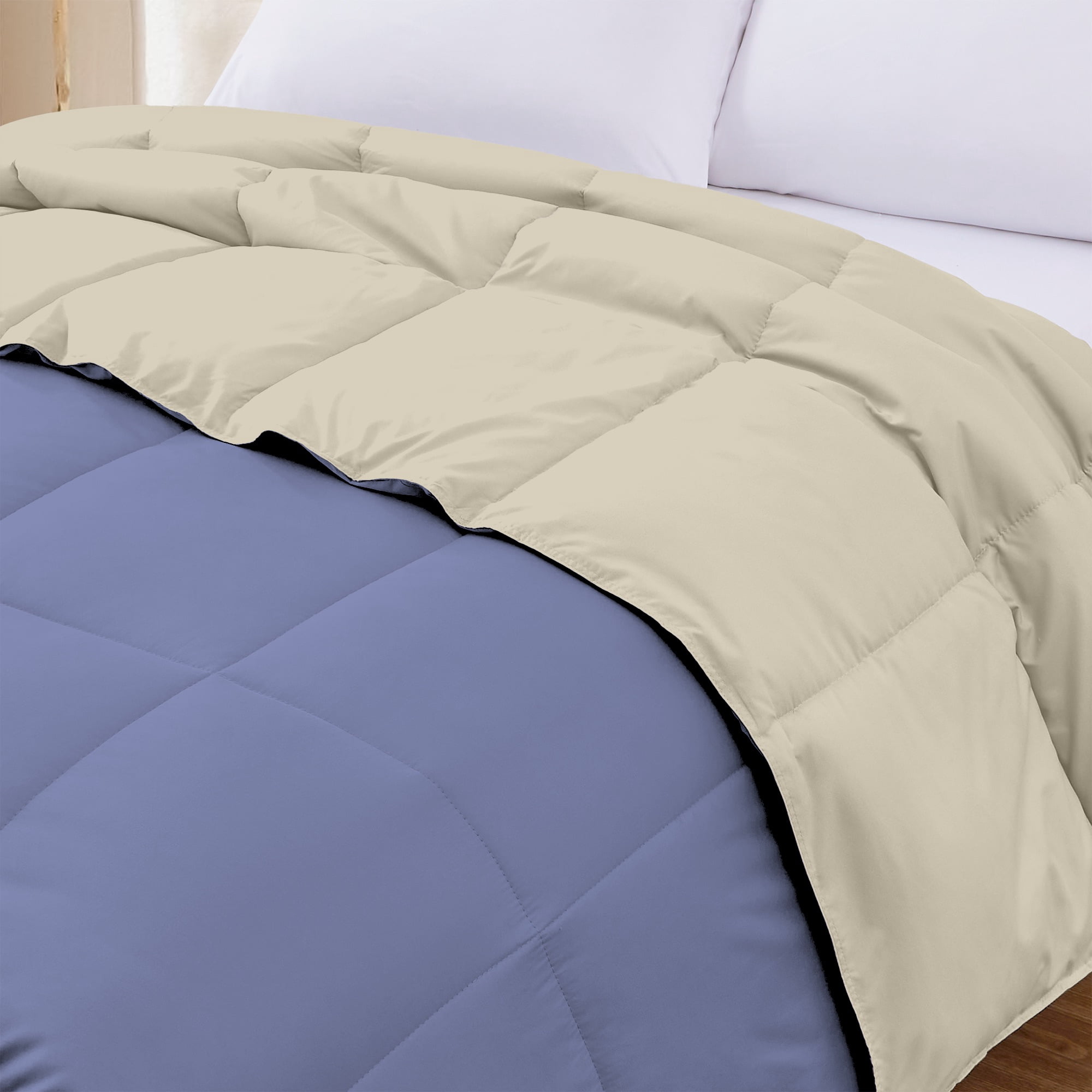 Modern Threads Reversible Blue & Cream All-Season Down Alternative Adult Bed Comforter, King