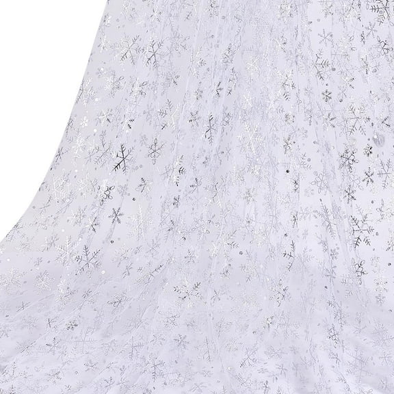 1Yard Snowflake Silver Foil Mesh Fabric 63inch White Nylon Tulle Fabric Rolls Sheer Fabric for DIY Tutu Skirt Gift Wedding Winter Party Dress Tablecloth Background Decorations diy