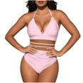 thumbnail image 2 of Kctiaxy Womens Bathing Suits Solid Color Halterneck Lace Bathing Suits Padded Backless Cut Out Off-Shoulder One Piece Bikini Swimsuit, 2 of 5