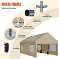thumbnail image 6 of Walsunny 10x20 ft Carport with 4 Sandbags Heavy Duty Car Canopy with Roll-up Windows Portable Garage with Removable Sidewalls & Doors Khaki, 6 of 8