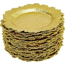 13 inch Charger Plates, 24 pcs Round Plastic Reef Plate Chargers for Wedding Banquets and Celebrations (Golden)