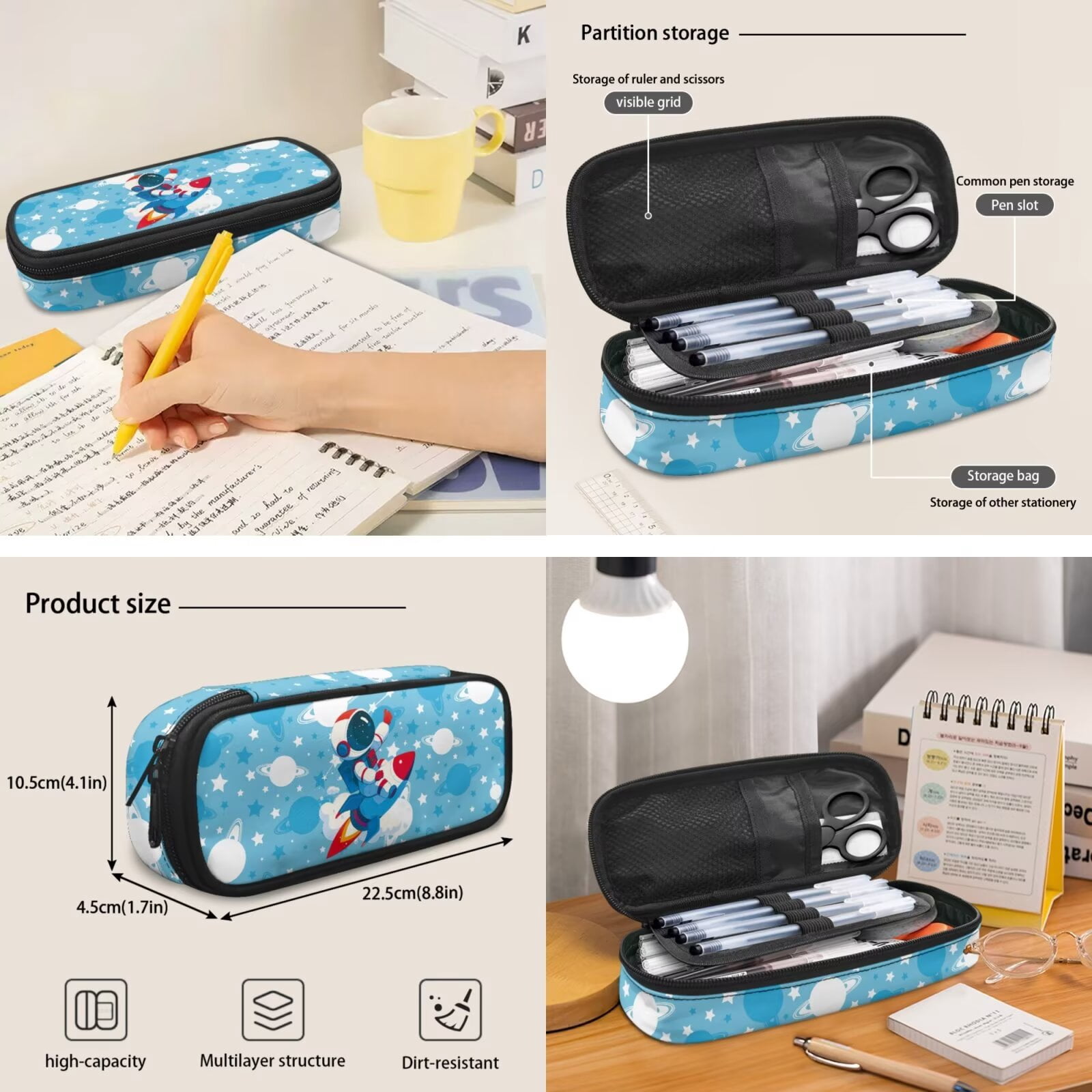 Pzuqiu Cartoon Rocket Print School Backpack Set for Girls Back Pack with Lunch Box Pencil Case 2pcs Bookmark,4 Pcs Large17 Inch Travel Back Pack Casual Daypack Backpacks for Kids