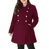 MODA NOVA Juniors Plus Size Turn Down Collar Double Breasted Long Overcoat Burgundy 2X