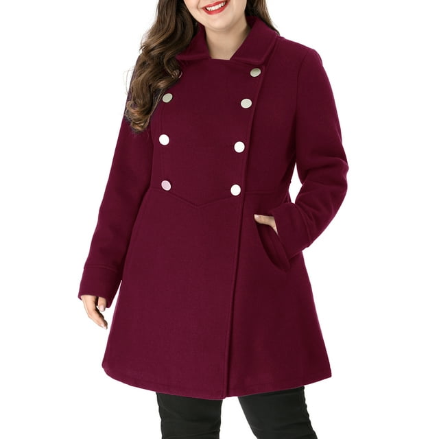 GRACE & GRANDEUR Women's Plus Size Winter Outerwear Double Breasted Long Overcoat