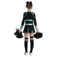 thumbnail image 2 of Yeahdor Girls Halloween Cheer Leader Outfits Long Sleeve Shiny Cheerleading Dance Uniform Dress Set Blue Green&Black 14, 2 of 7