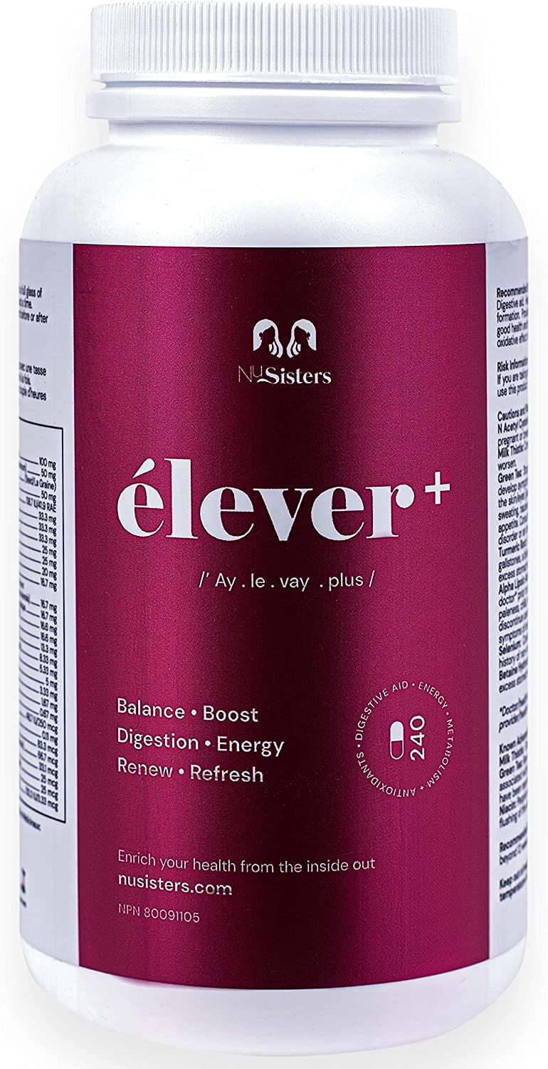 NUSISTERS Élever Multivitamins For Women - Daily Natural Energy, Immune System, Metabolism Booster, Detox Cleanse, Focus, Digestion Aid and More - Health Canada Licensed NPN #80091105 (240 Capsules)