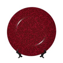 Salouo Burgundy Floral Pattern Bone China Decorative Plate,Holiday Decor Decorative Ceramic Plates with Stand Elegant Home DéCor for Hallway/Living Room/Bedroom-6in