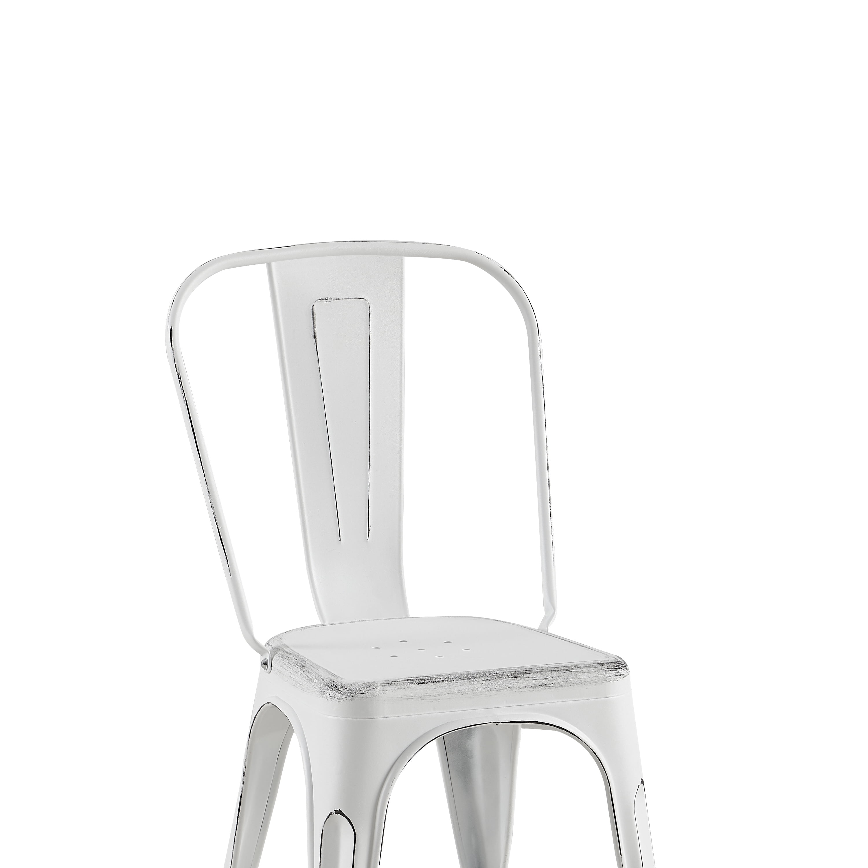 Sanded Matte White Industrial Metal Dining Chairs 18 Inch Seat Height Stackable, Set of 2