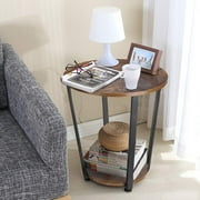 Round Side End Tables 2 Tier Bedside Accent Table for Living Room Bedroom with Storage