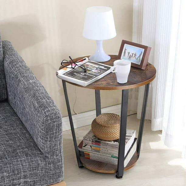 End Tables 2 Tier Bedside Accent Table, Round Bed Side Tables