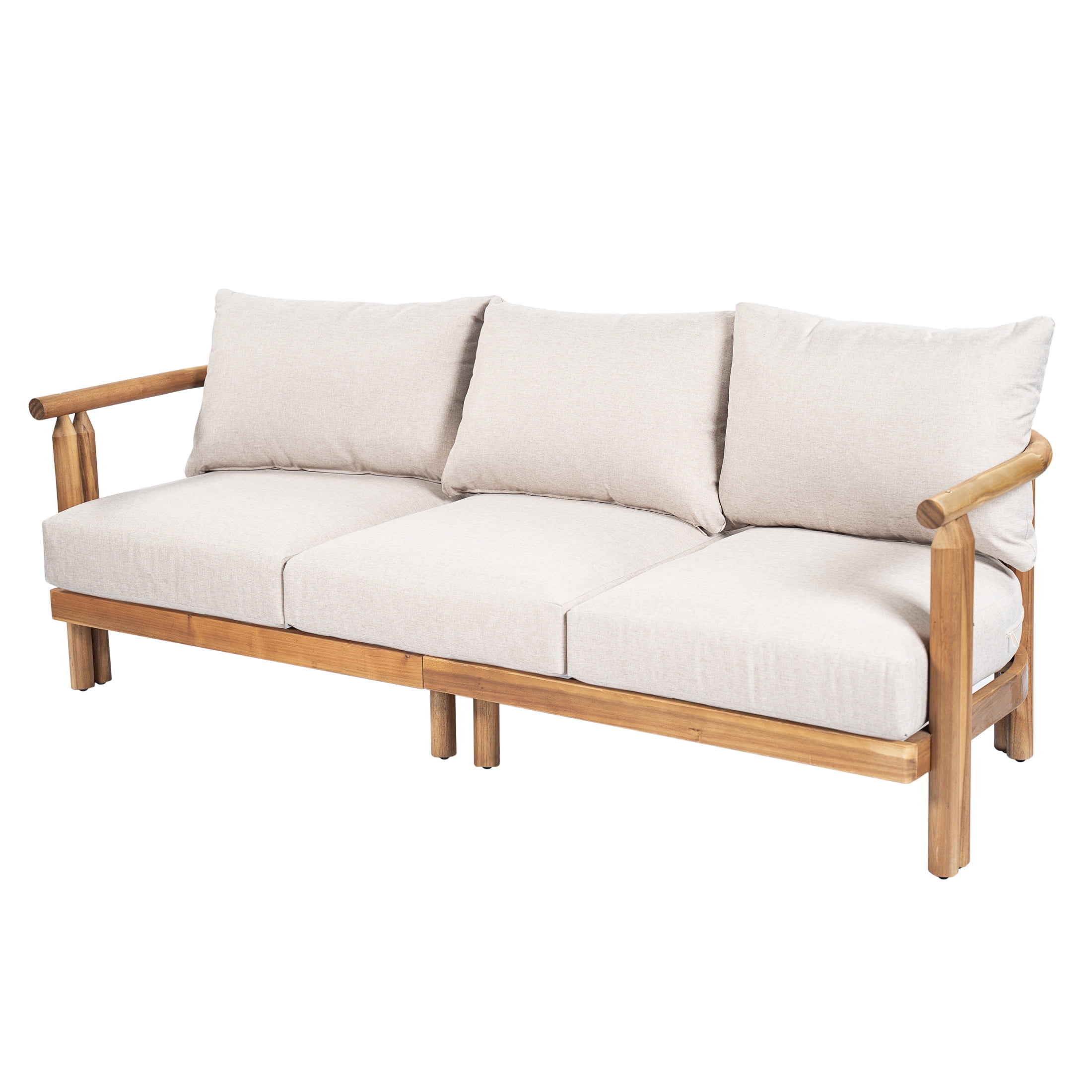 Christopher Knight Home 3-Piece Outdoor Acacia Wood Sofa Set with Beige Cushions, 5 Seats, Light Teak