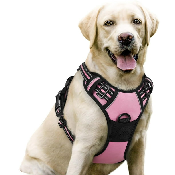 Arnés para perros Rabbitgoo sin tirones, ajustable, reflectante, rosa, L